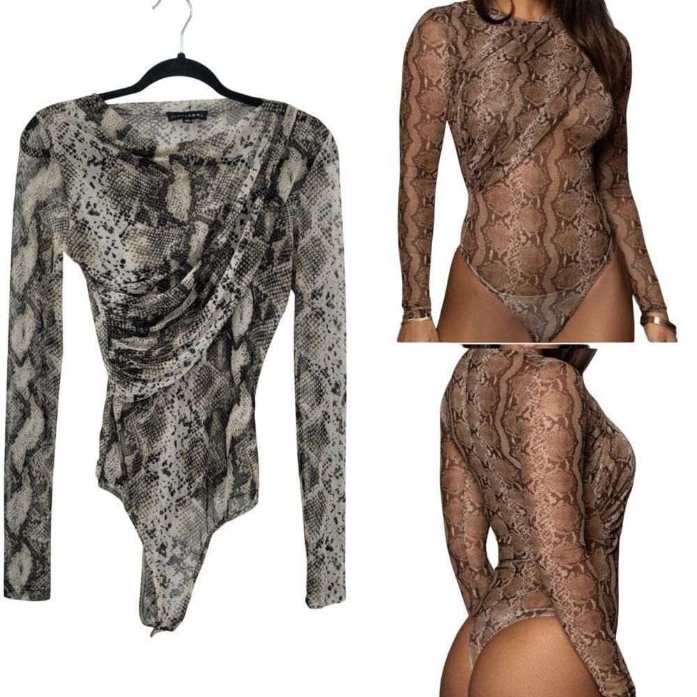 JLuxlabel‎ Snake Long Sleeve Wrap Bodysuit Leggings Set Sz M Sheer Sexy Chic